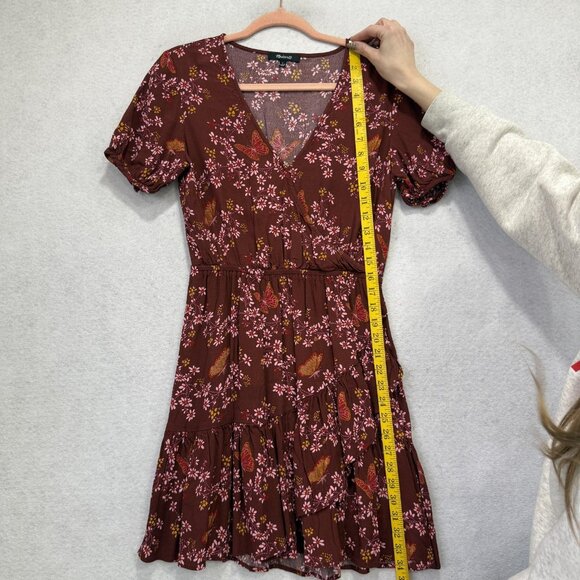 Madewell Dress Womens 6 Brown Floral Butterfly Wrap Puff Sleeve Mini Sundress - Picture 3 of 6
